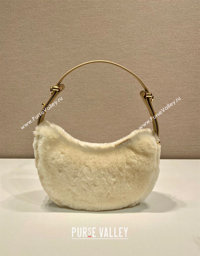 Prada Arque shearling and leather shoulder bag ecru Beige 2025 1BC194 (YZ-251122006)