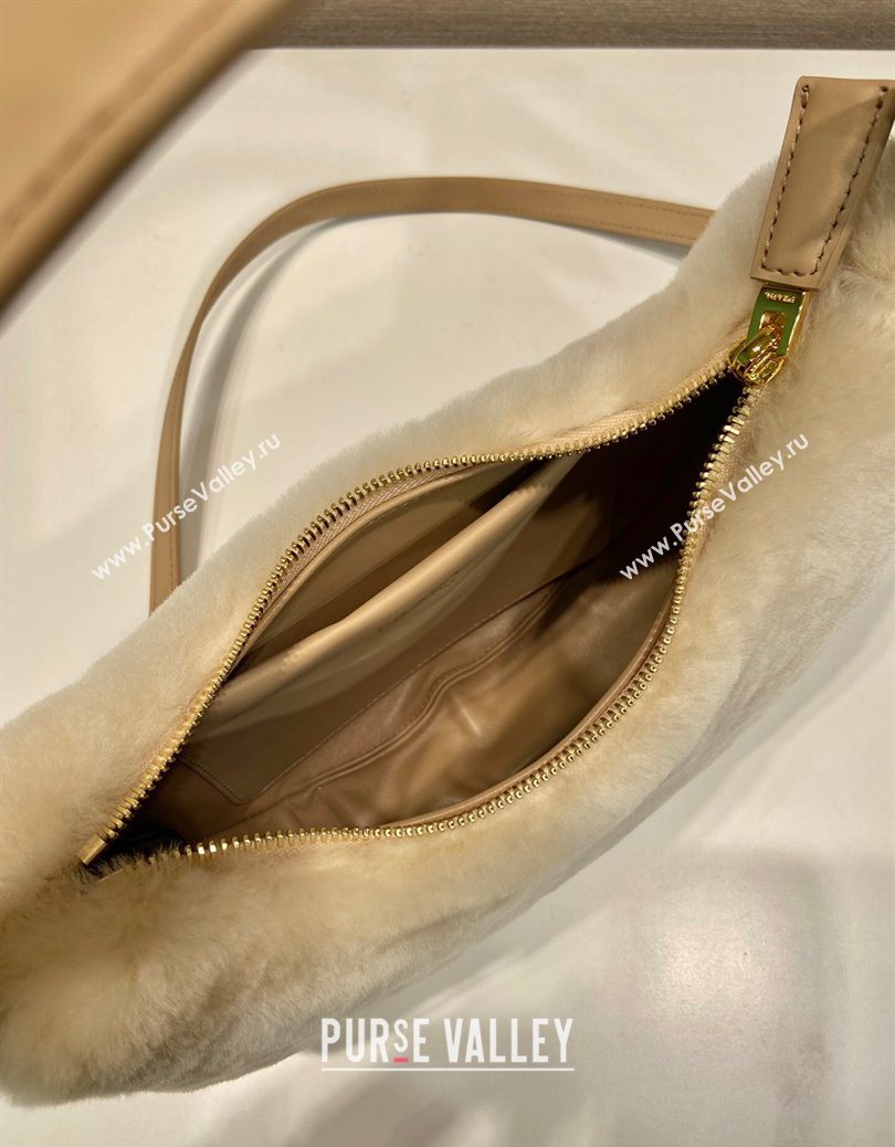 Prada Arque shearling and leather shoulder bag ecru Beige 2025 1BC194 (YZ-251122006)