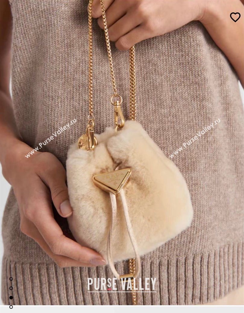 Prada Shearling mini pouch ecru Beige 2025 1NR016 (YZ-251122007)