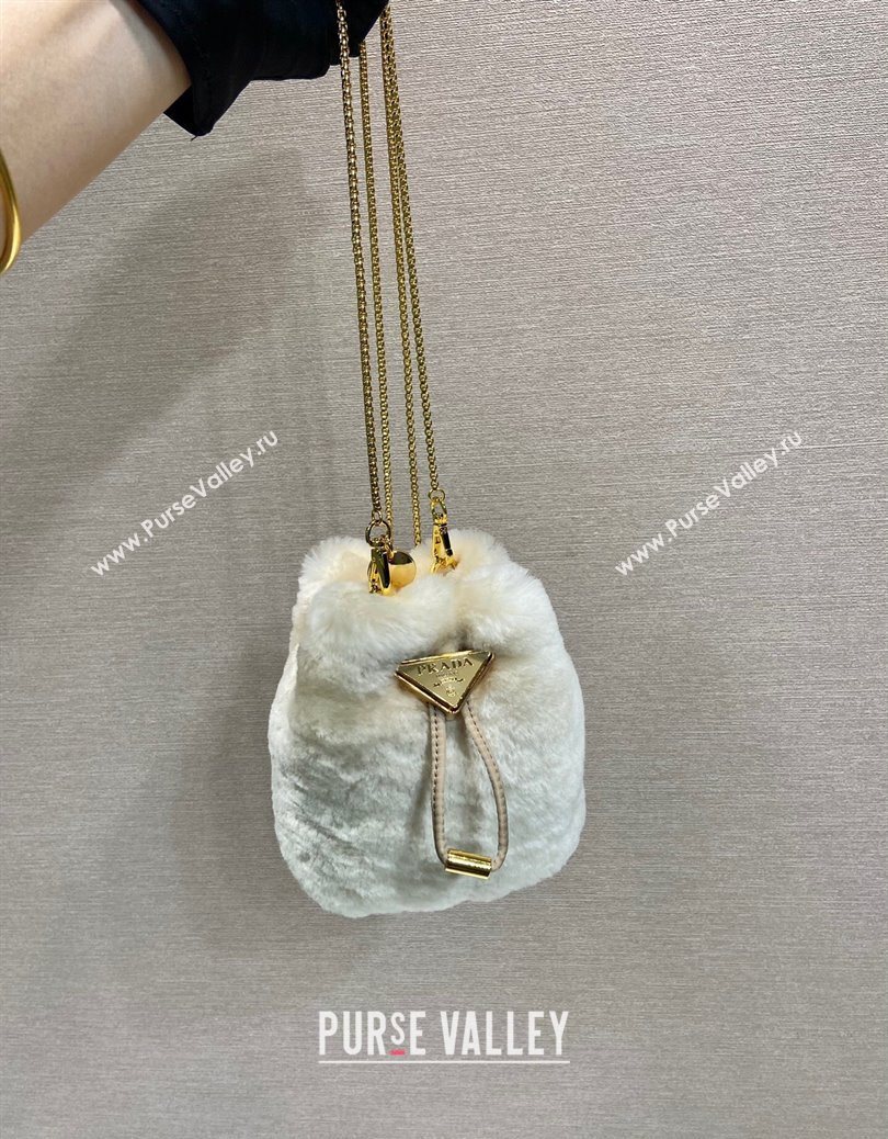 Prada Shearling mini pouch ecru Beige 2025 1NR016 (YZ-251122007)