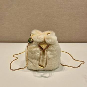 Prada Shearling mini pouch ecru Beige 2025 1NR016 (YZ-251122007)