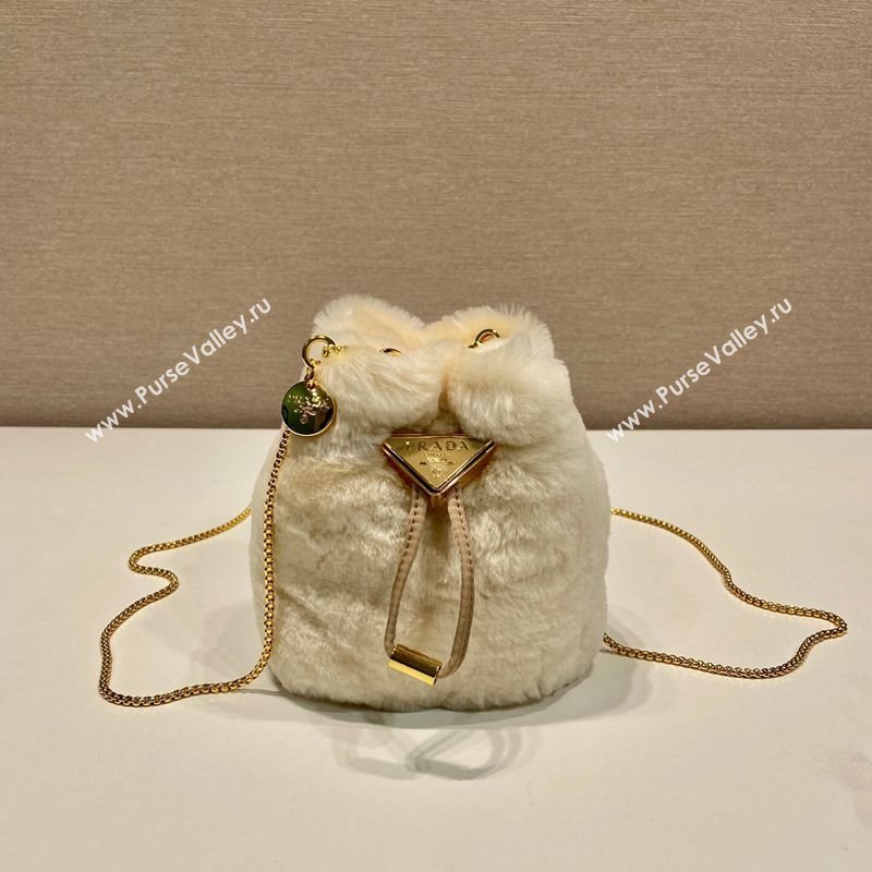 Prada Shearling mini pouch ecru Beige 2025 1NR016 (YZ-251122007)