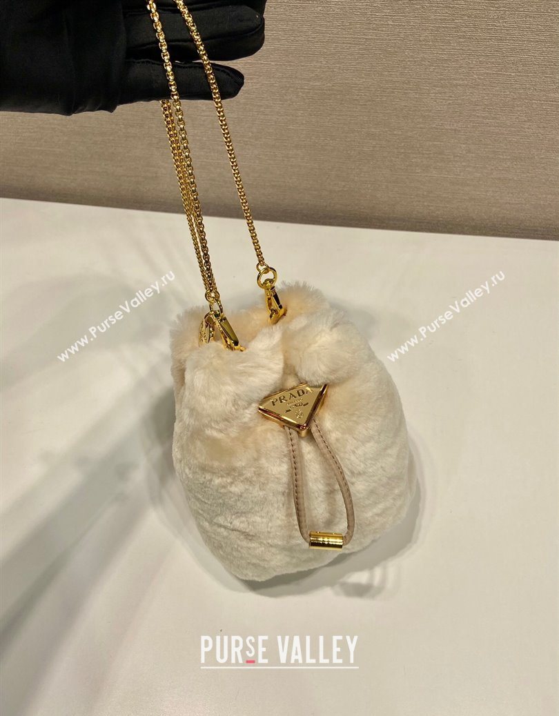 Prada Shearling mini pouch ecru Beige 2025 1NR016 (YZ-251122007)