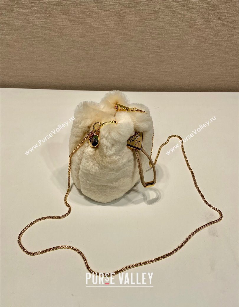 Prada Shearling mini pouch ecru Beige 2025 1NR016 (YZ-251122007)