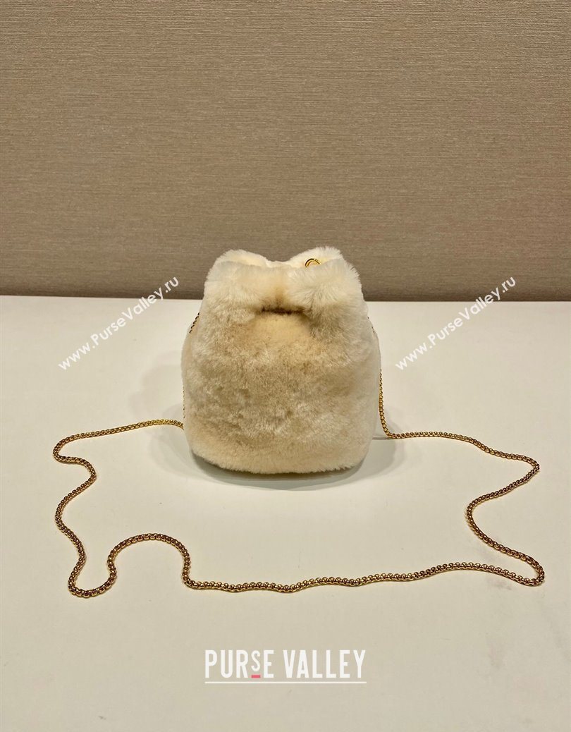 Prada Shearling mini pouch ecru Beige 2025 1NR016 (YZ-251122007)