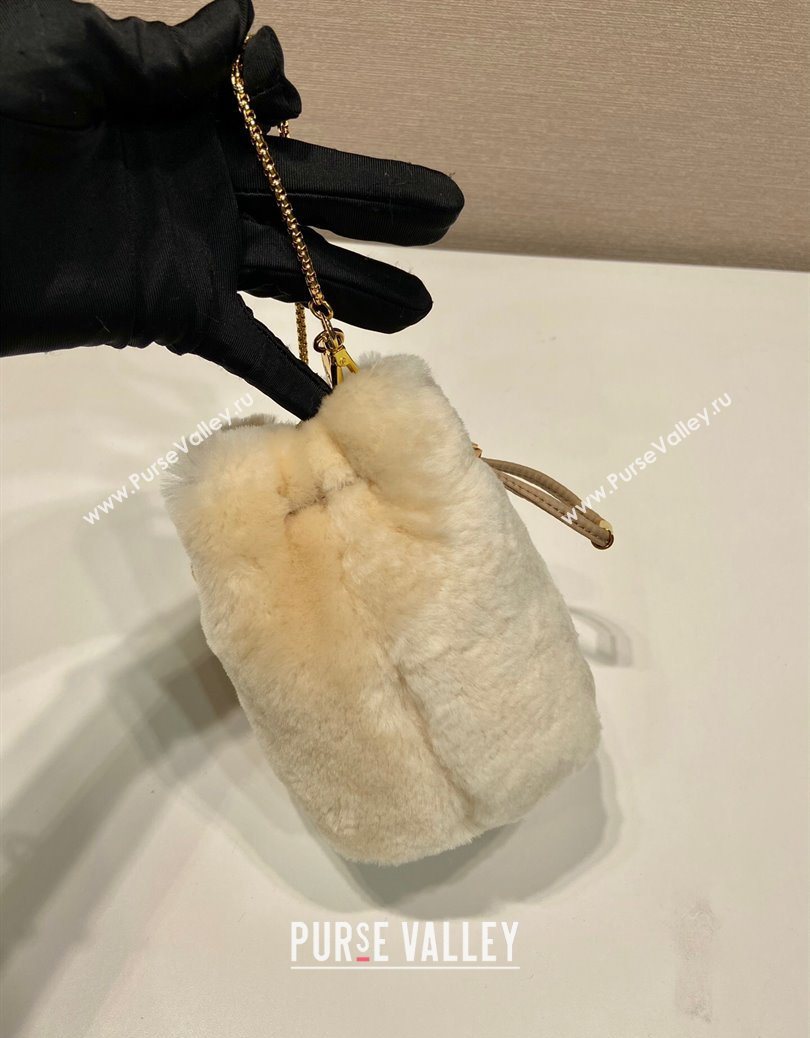Prada Shearling mini pouch ecru Beige 2025 1NR016 (YZ-251122007)