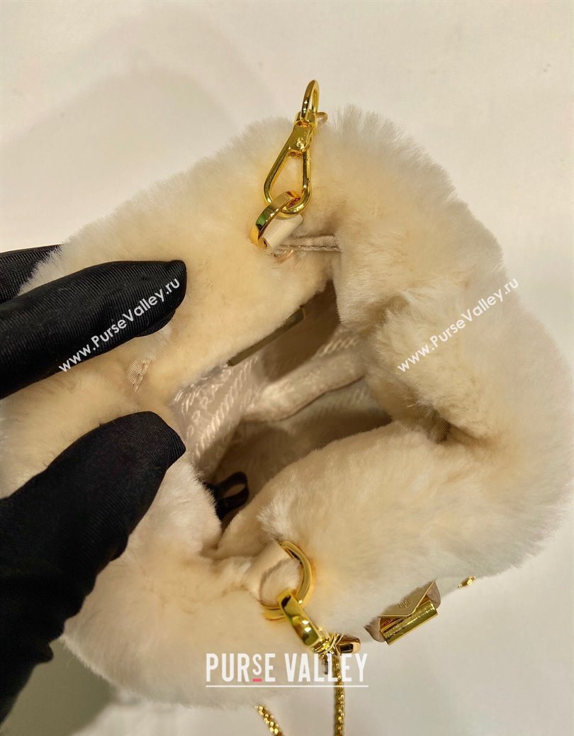 Prada Shearling mini pouch ecru Beige 2025 1NR016 (YZ-251122007)