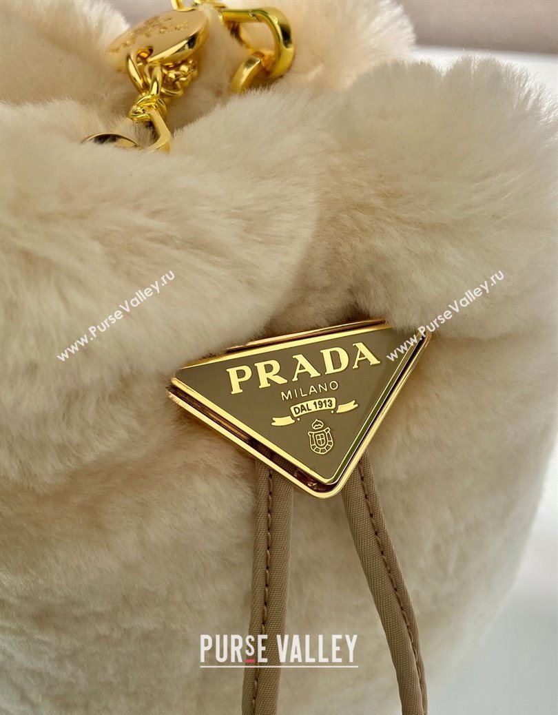 Prada Shearling mini pouch ecru Beige 2025 1NR016 (YZ-251122007)