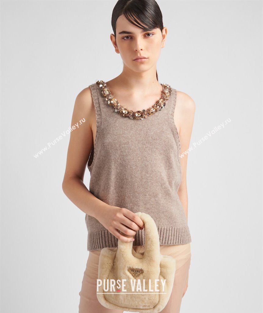 Prada Mini shearling handbag Ecru Beige 2025 1BA349 (YZ-251122008)