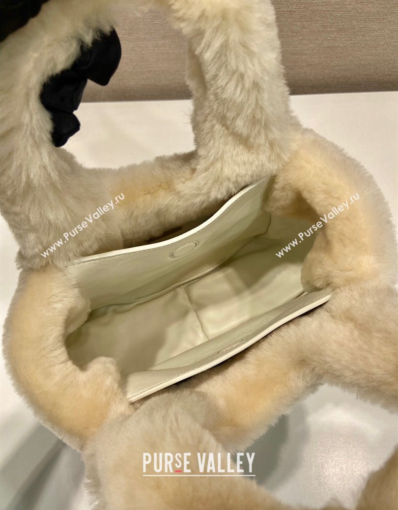 Prada Mini shearling handbag Ecru Beige 2025 1BA349 (YZ-251122008)