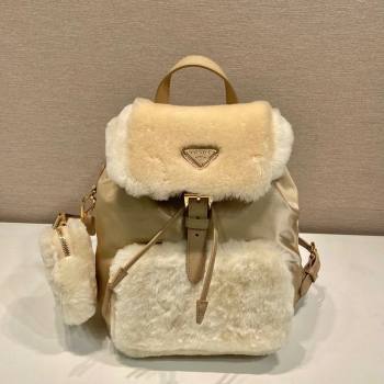 Prada Re-Nylon and shearling backpack bag 1BZ074 Beige 2025 (YZ-251122009)