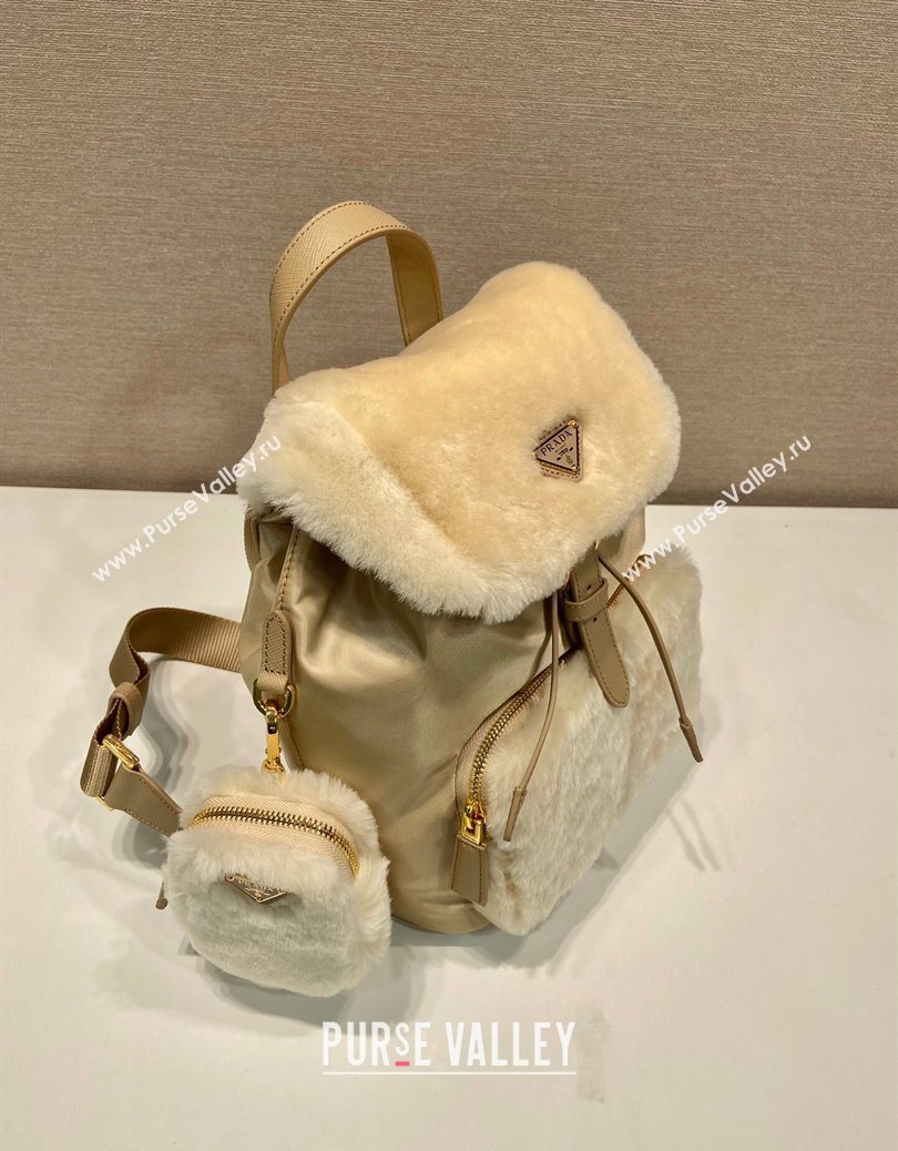 Prada Re-Nylon and shearling backpack bag 1BZ074 Beige 2025 (YZ-251122009)