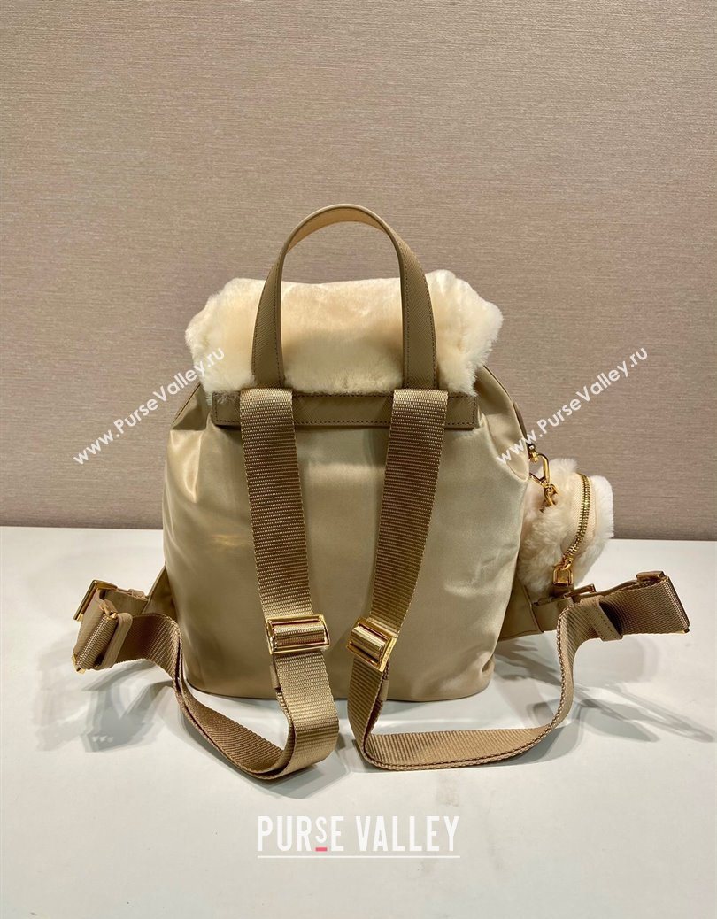 Prada Re-Nylon and shearling backpack bag 1BZ074 Beige 2025 (YZ-251122009)