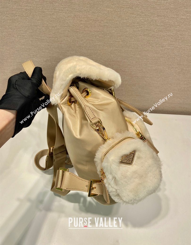 Prada Re-Nylon and shearling backpack bag 1BZ074 Beige 2025 (YZ-251122009)