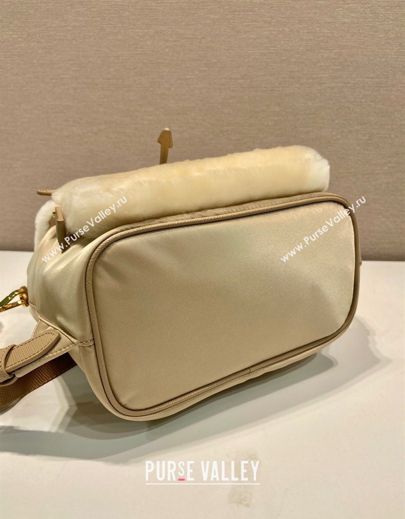 Prada Re-Nylon and shearling backpack bag 1BZ074 Beige 2025 (YZ-251122009)