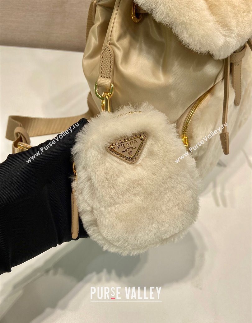 Prada Re-Nylon and shearling backpack bag 1BZ074 Beige 2025 (YZ-251122009)