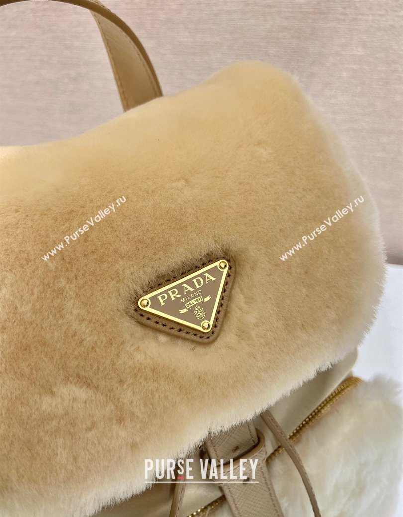 Prada Re-Nylon and shearling backpack bag 1BZ074 Beige 2025 (YZ-251122009)