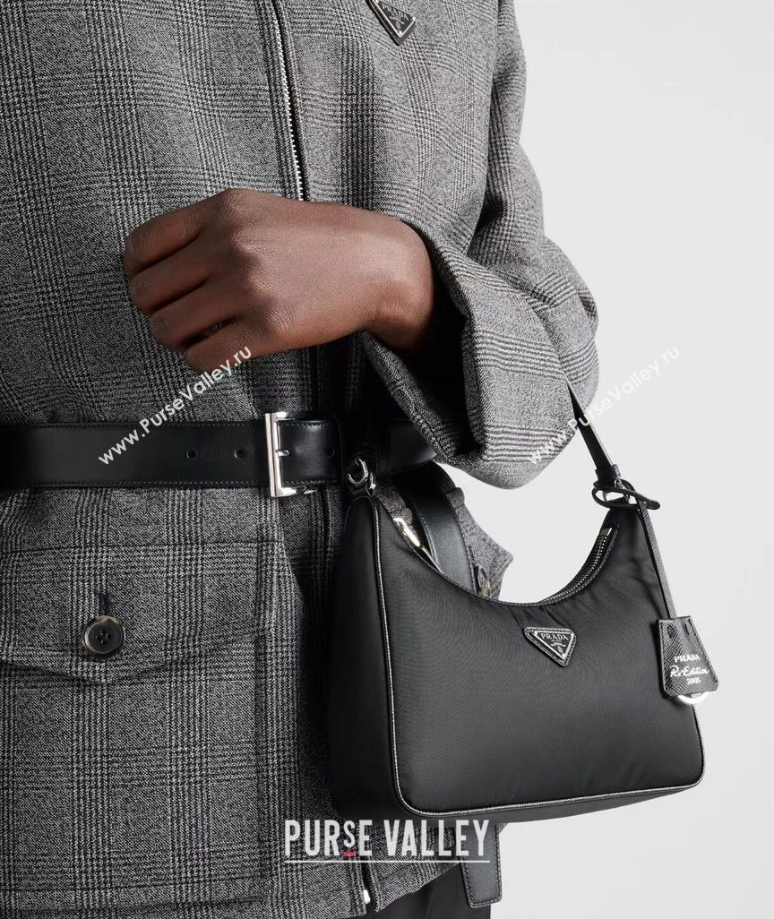 Prada Re-Edition 2005 Re-Nylon and Saffiano hobo mini bag Black/Silver 2025 1N204M (YZ-251121105)