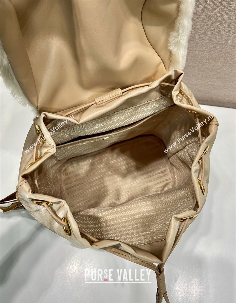 Prada Re-Nylon and shearling backpack bag 1BZ074 Beige 2025 (YZ-251122009)