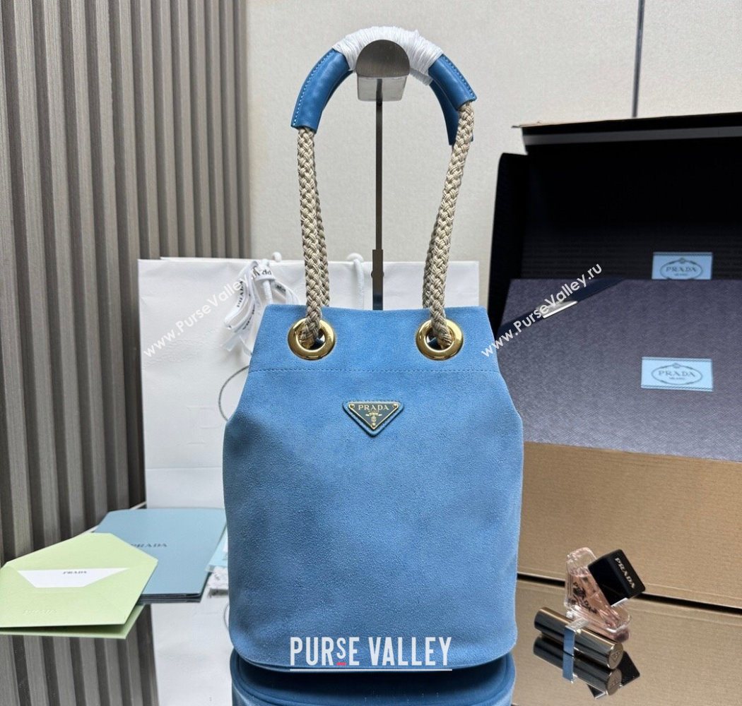 Prada Mariner small suede bucket bag Blue 2025 1BE082 (YZ-251122010)