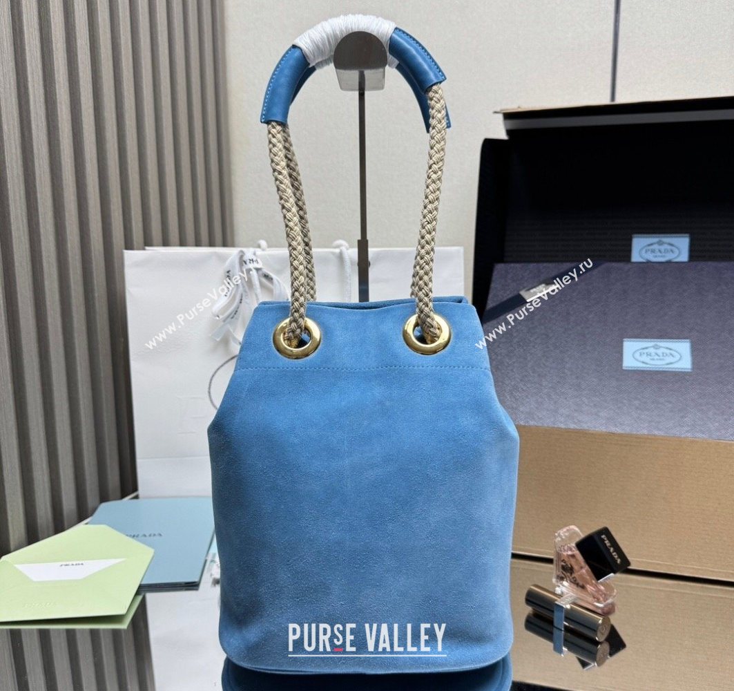 Prada Mariner small suede bucket bag Blue 2025 1BE082 (YZ-251122010)