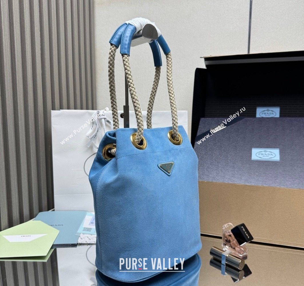 Prada Mariner small suede bucket bag Blue 2025 1BE082 (YZ-251122010)