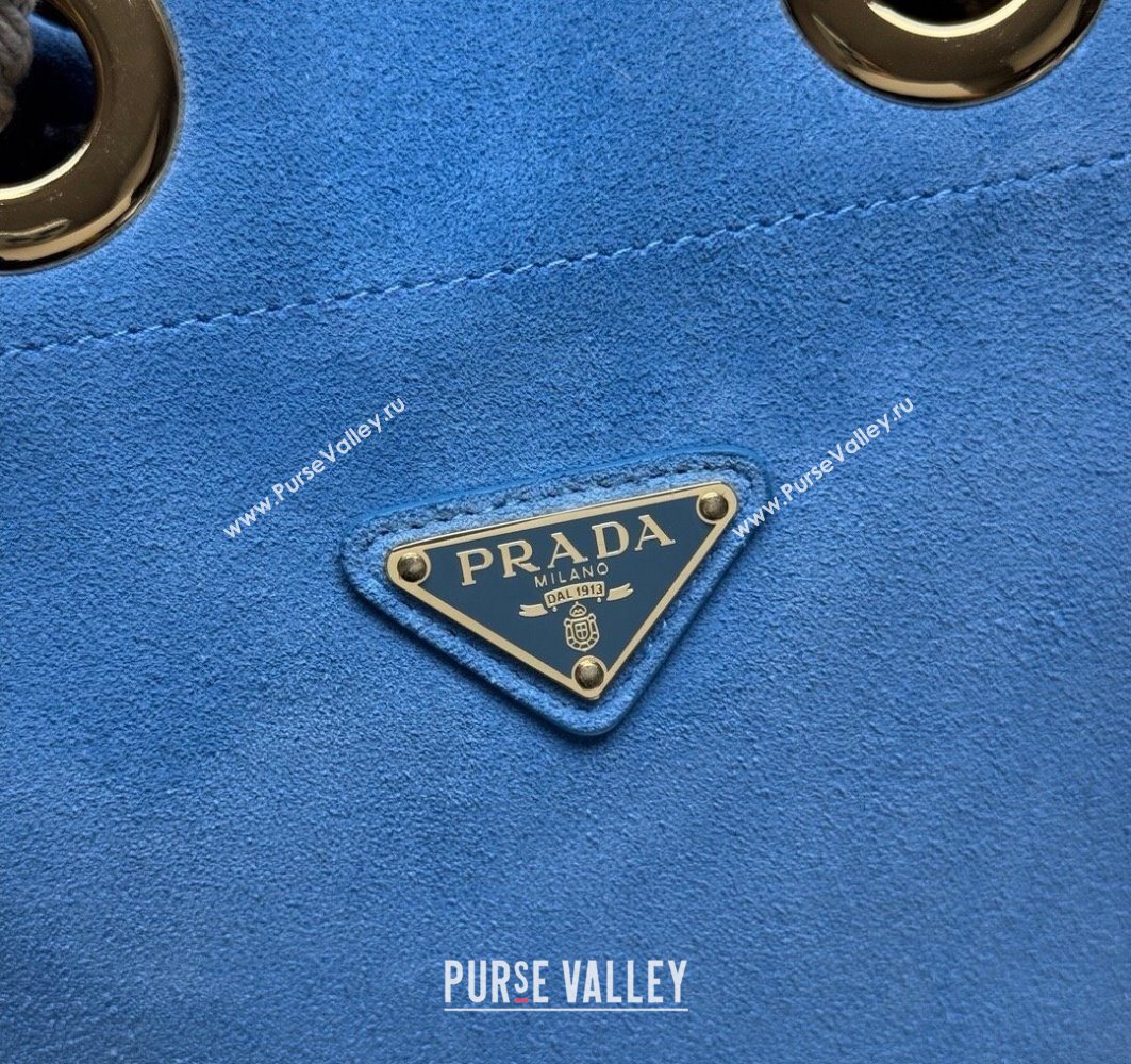 Prada Mariner small suede bucket bag Blue 2025 1BE082 (YZ-251122010)
