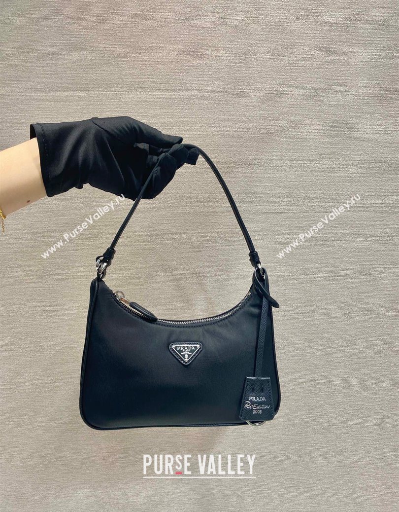 Prada Re-Edition 2005 Re-Nylon and Saffiano hobo mini bag Black/Silver 2025 1N204M (YZ-251121105)