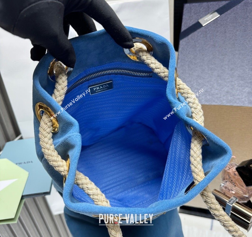 Prada Mariner small suede bucket bag Blue 2025 1BE082 (YZ-251122010)