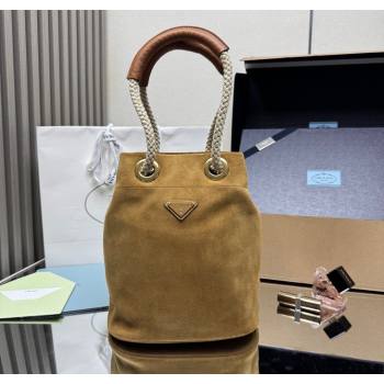 Prada Mariner small suede bucket bag Cinnamon Brown 2025 1BE082 (YZ-251122011)