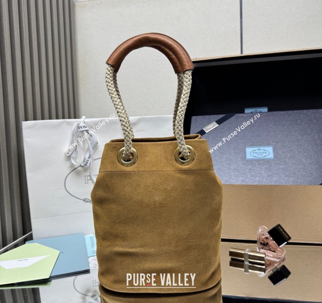 Prada Mariner small suede bucket bag Cinnamon Brown 2025 1BE082 (YZ-251122011)