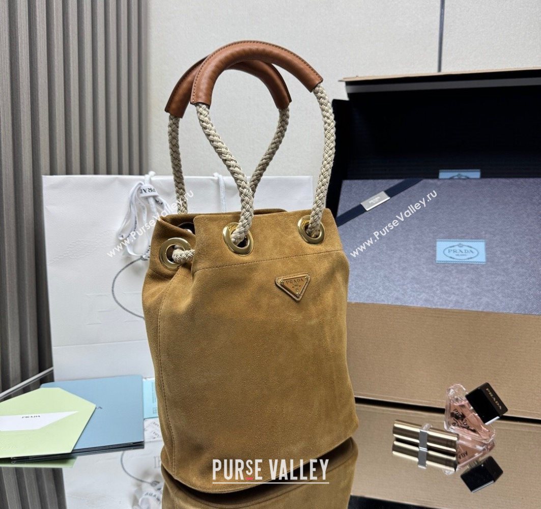 Prada Mariner small suede bucket bag Cinnamon Brown 2025 1BE082 (YZ-251122011)