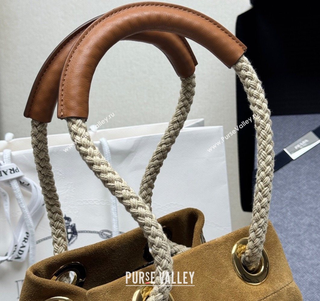 Prada Mariner small suede bucket bag Cinnamon Brown 2025 1BE082 (YZ-251122011)