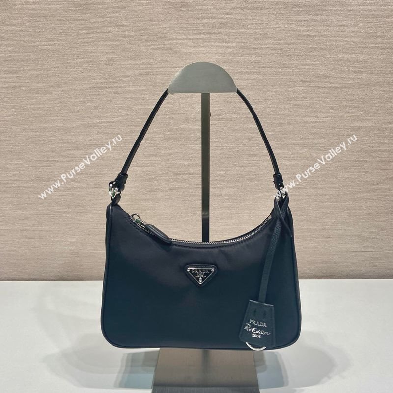 Prada Re-Edition 2005 Re-Nylon and Saffiano hobo mini bag Black/Silver 2025 1N204M (YZ-251121105)