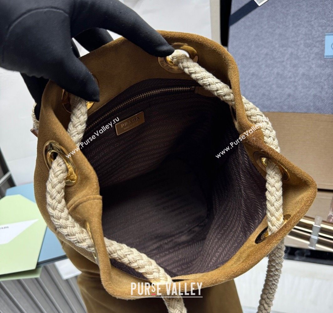 Prada Mariner small suede bucket bag Cinnamon Brown 2025 1BE082 (YZ-251122011)