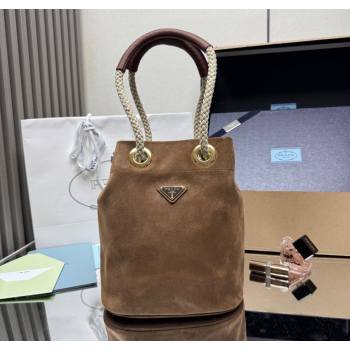 Prada Mariner small suede bucket bag Cocoa Brown 2025 1BE082 (YZ-251122012)