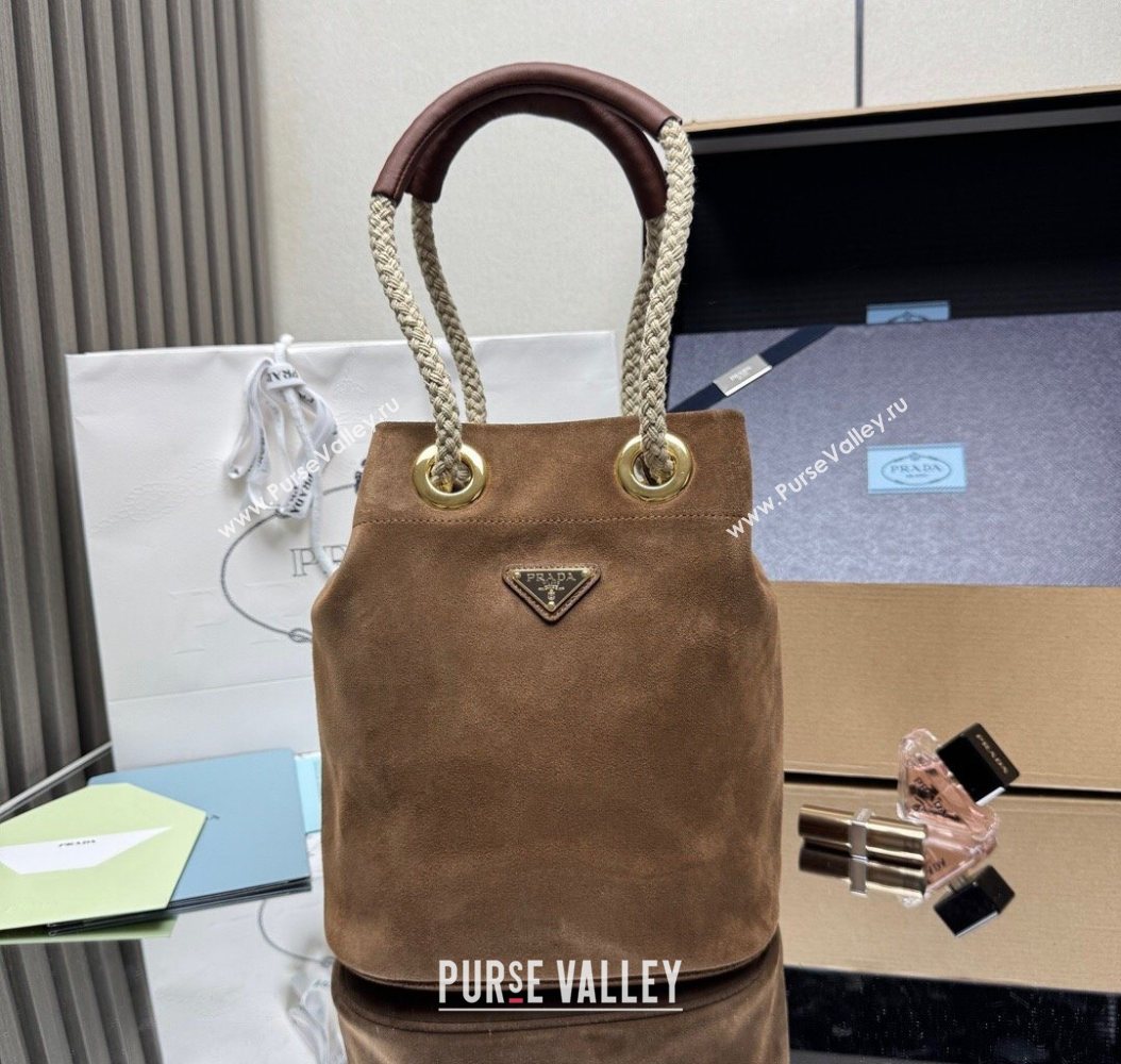 Prada Mariner small suede bucket bag Cocoa Brown 2025 1BE082 (YZ-251122012)