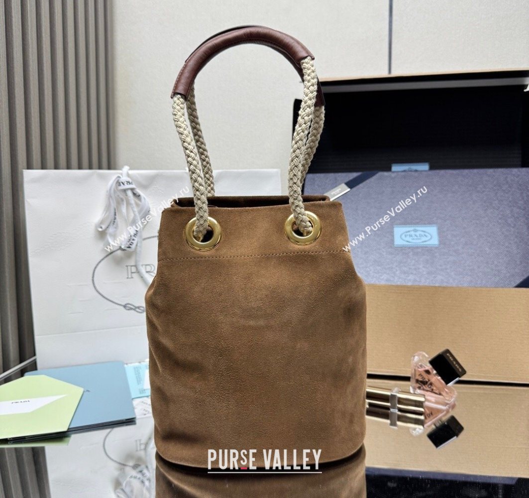 Prada Mariner small suede bucket bag Cocoa Brown 2025 1BE082 (YZ-251122012)