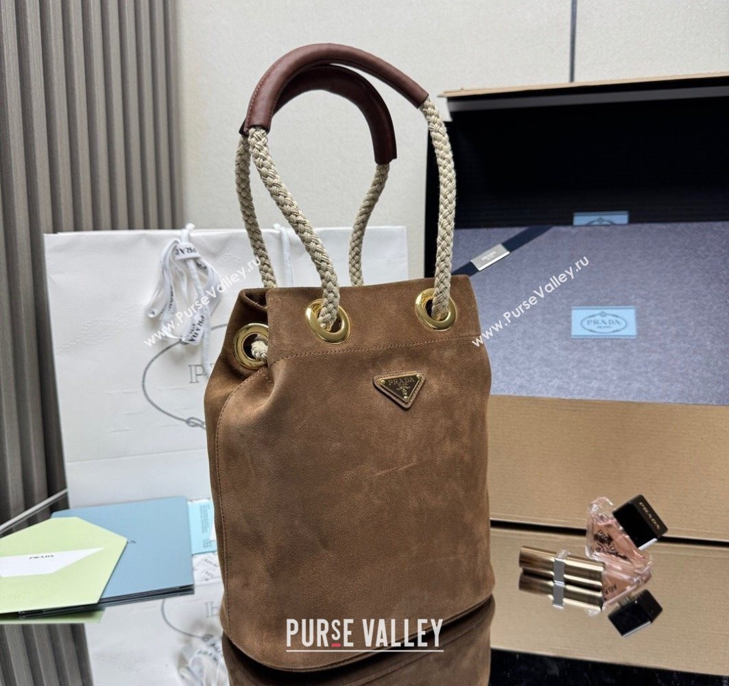 Prada Mariner small suede bucket bag Cocoa Brown 2025 1BE082 (YZ-251122012)