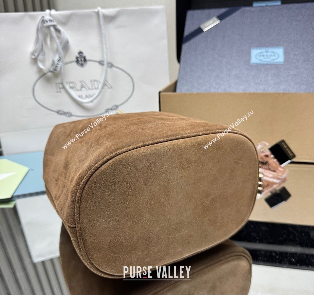 Prada Mariner small suede bucket bag Cocoa Brown 2025 1BE082 (YZ-251122012)