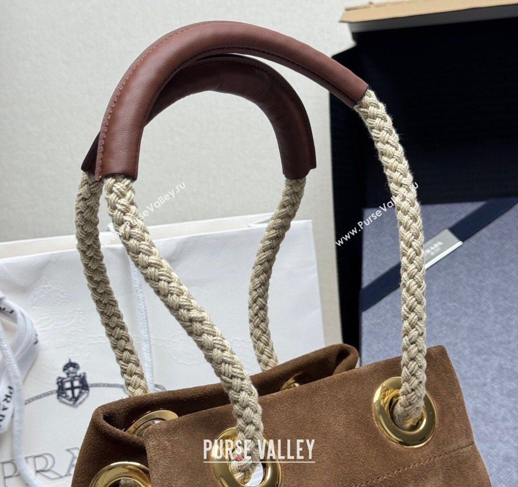 Prada Mariner small suede bucket bag Cocoa Brown 2025 1BE082 (YZ-251122012)