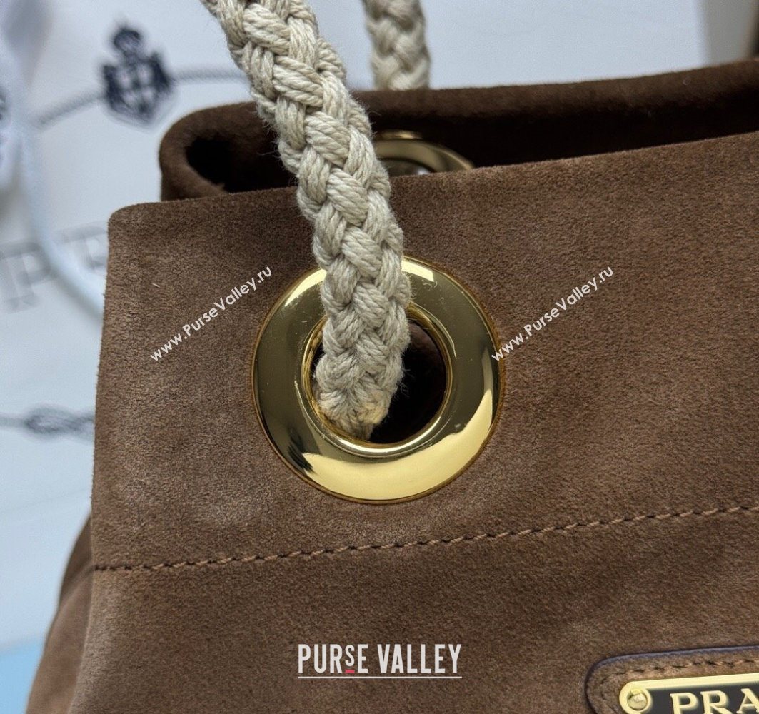 Prada Mariner small suede bucket bag Cocoa Brown 2025 1BE082 (YZ-251122012)