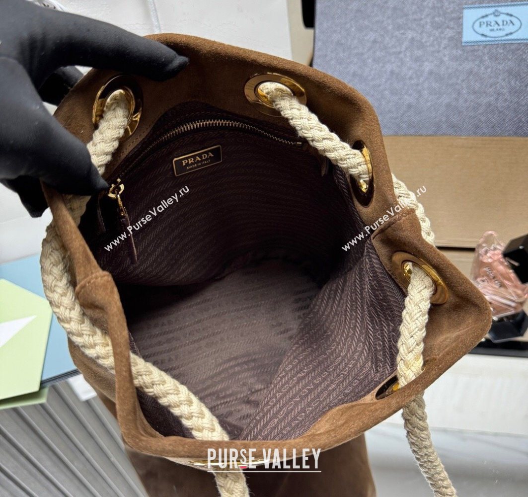 Prada Mariner small suede bucket bag Cocoa Brown 2025 1BE082 (YZ-251122012)