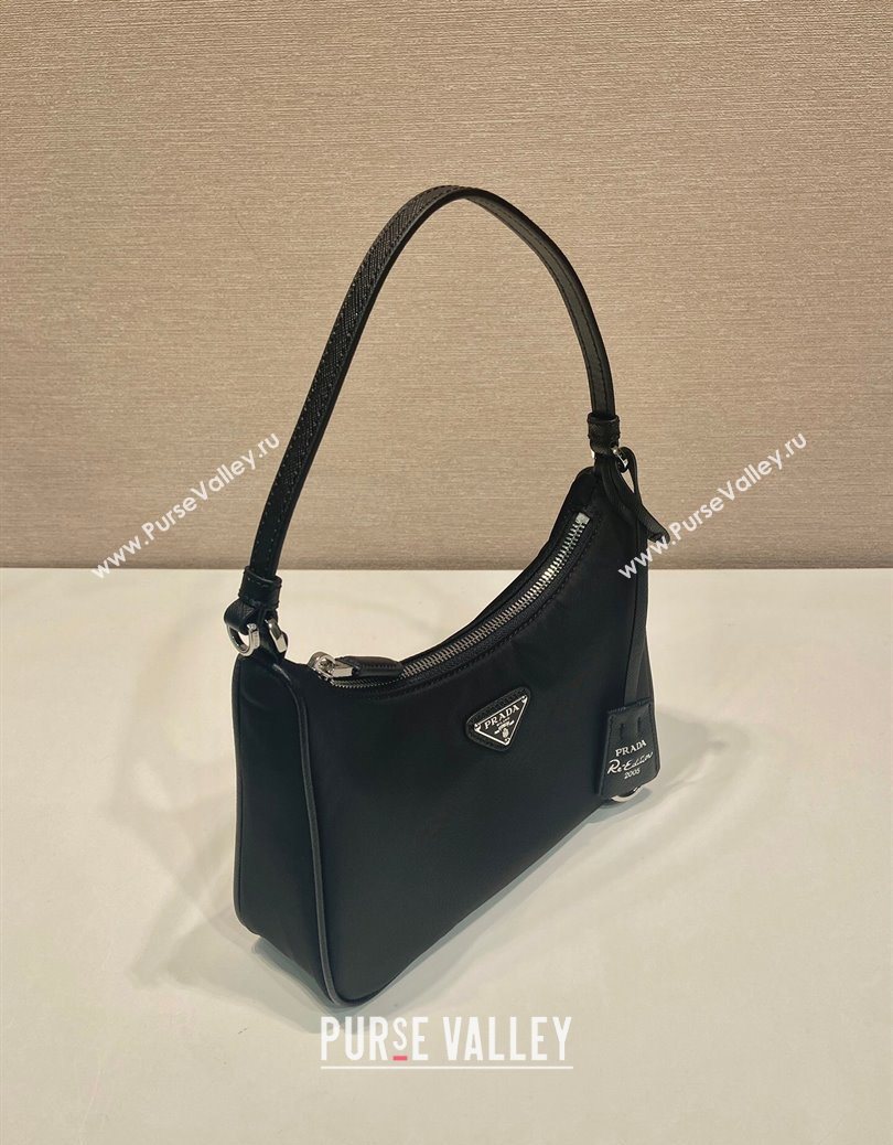 Prada Re-Edition 2005 Re-Nylon and Saffiano hobo mini bag Black/Silver 2025 1N204M (YZ-251121105)