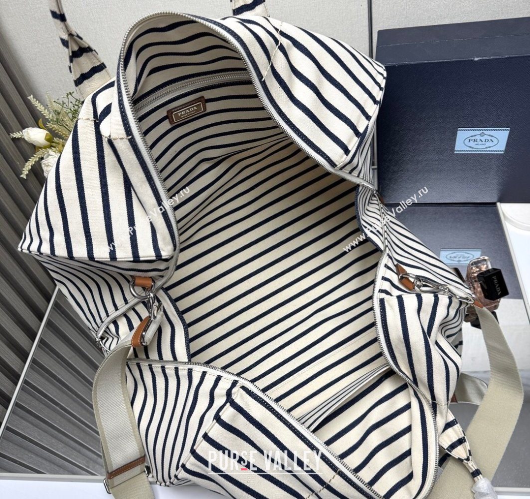 Prada Mens Striped Canvas duffle bag Ivory/Blue 2025 2VC051 (YZ-251122017)