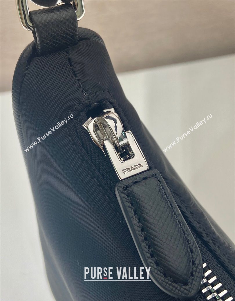 Prada Re-Edition 2005 Re-Nylon and Saffiano hobo mini bag Black/Silver 2025 1N204M (YZ-251121105)