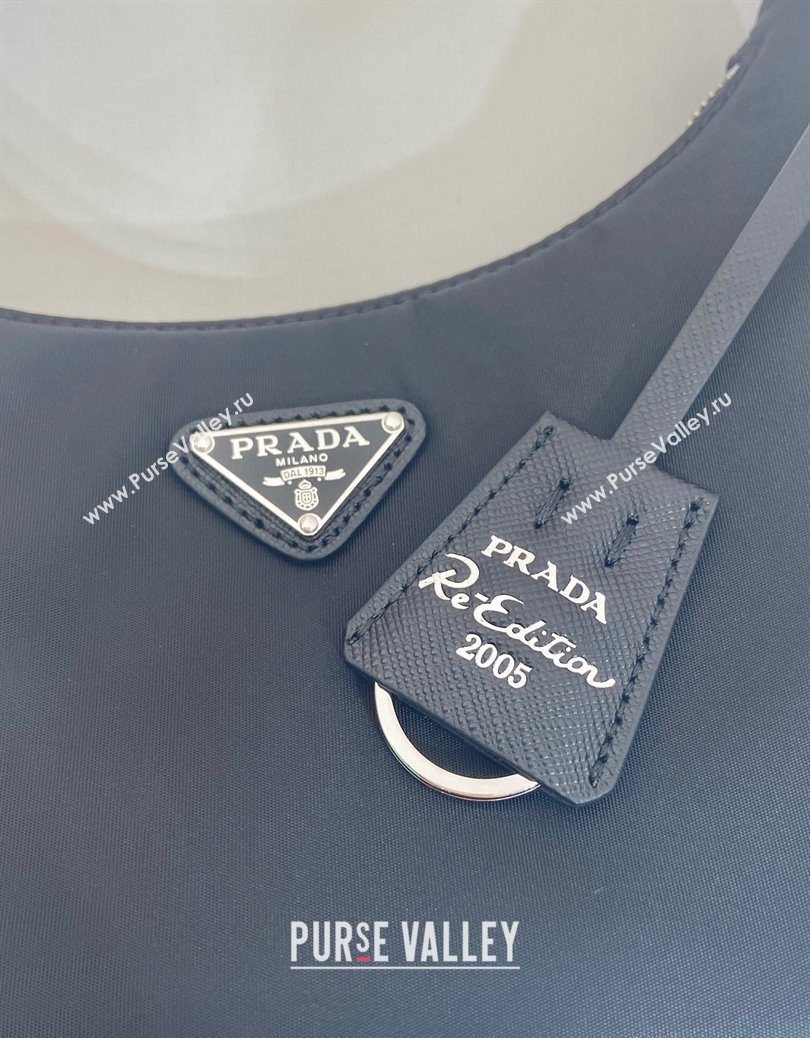 Prada Re-Edition 2005 Re-Nylon and Saffiano hobo mini bag Black/Silver 2025 1N204M (YZ-251121105)