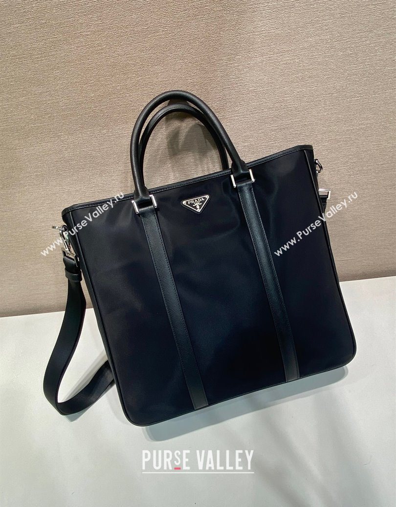 Prada Mens Re-Nylon and Saffiano leather tote bag Black 2025 2VG064 (YZ-251121106)