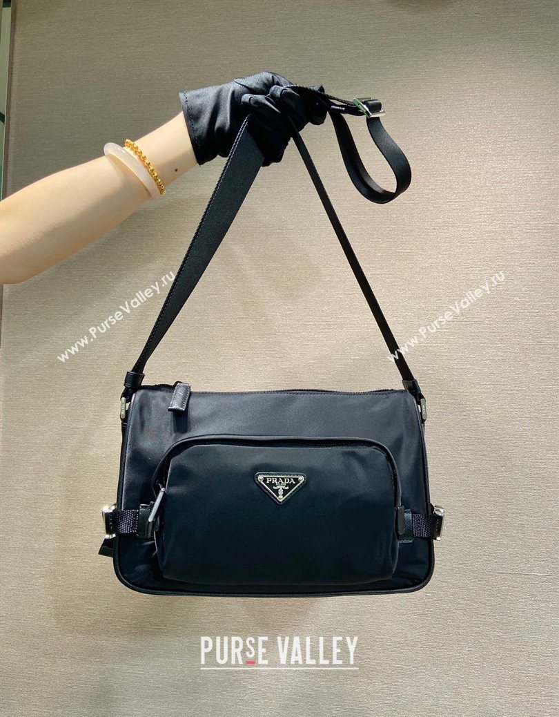 Prada Mens Medium Re-Nylon and Saffiano leather shoulder bag Black 2025 2VH192 (YZ-251122026)