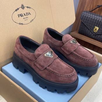 Prada Suede Platform Loafers 4.5cm Dark Brown 2025 PR120604 (JC-251206024)